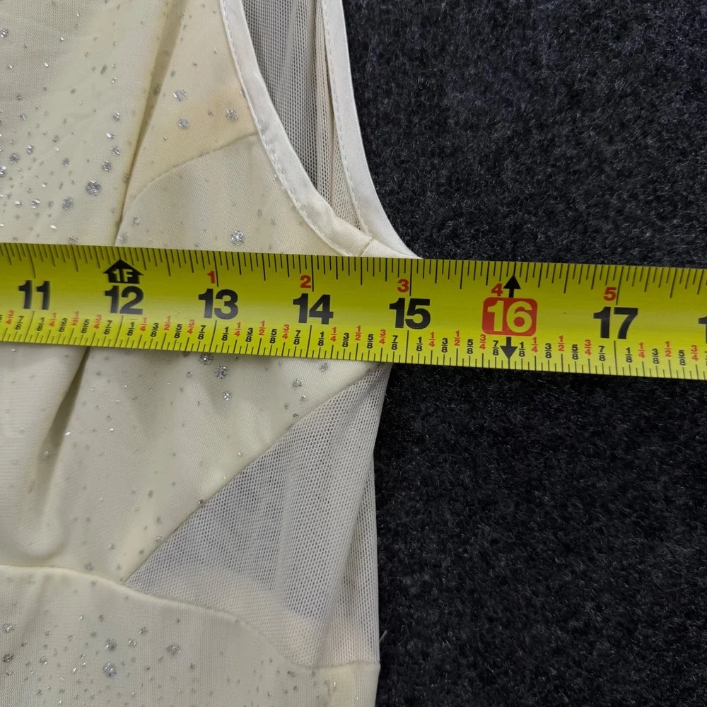Vintage Pale Yellow Glitter Starburst Maxi Dress Sheer Mesh Back Prom Gown